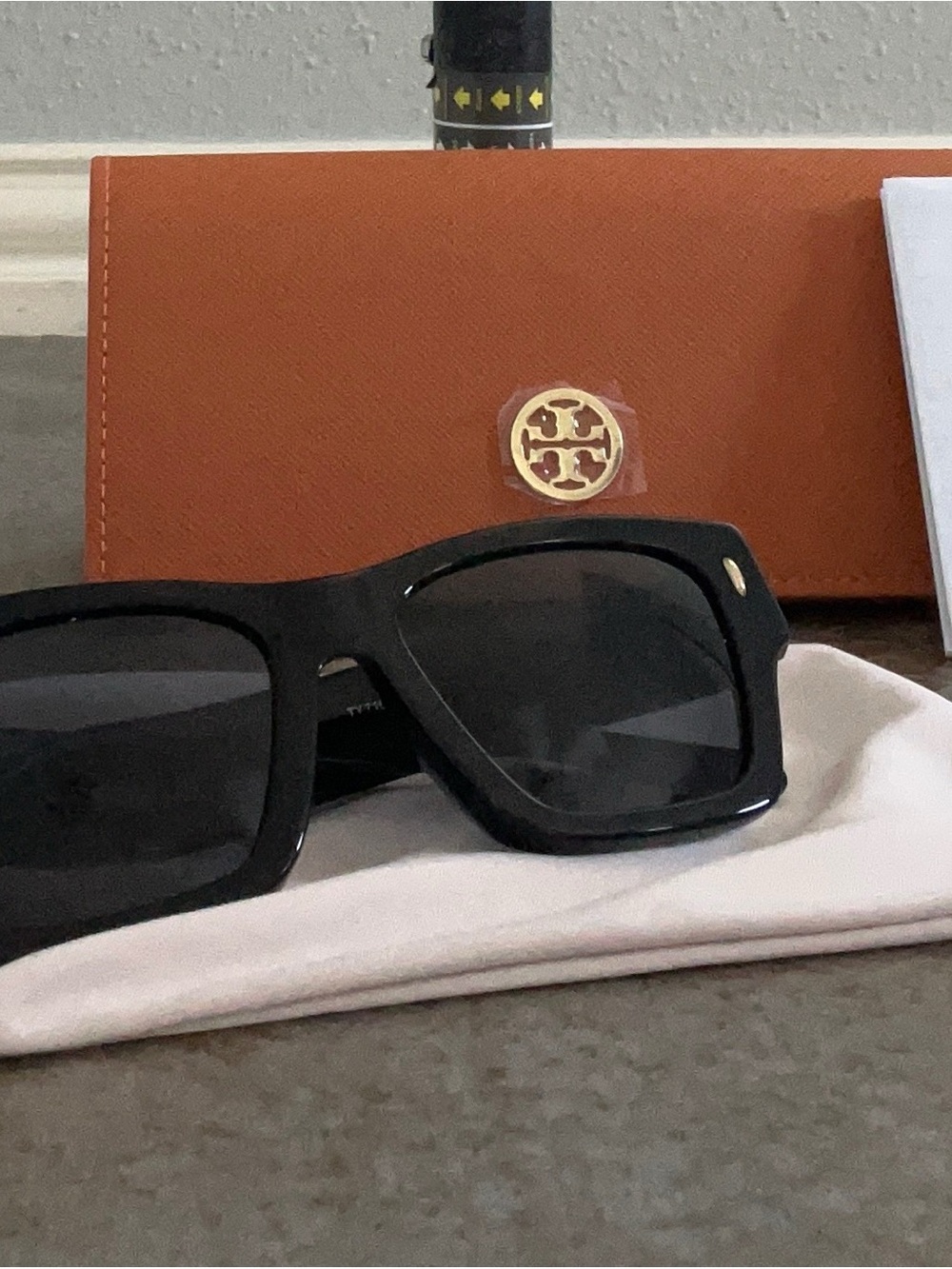 Tory Burch Black Square Sunglasses with Gold Accents